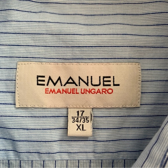 Emanuel Ungari light blue and navy striped button up dress shirt 17 34/35 XL - Picture 10 of 15